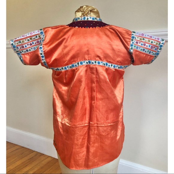 Silky embroidered snap front blouse made & bought in Mexico. - Picture 2 of 4